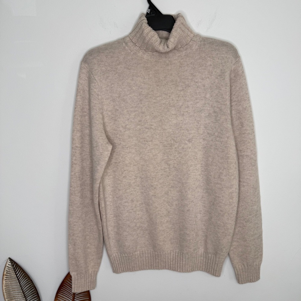 Suitsupply Mens Wool Cashmere Turtleneck Sweater Beige Oatmeal Size M